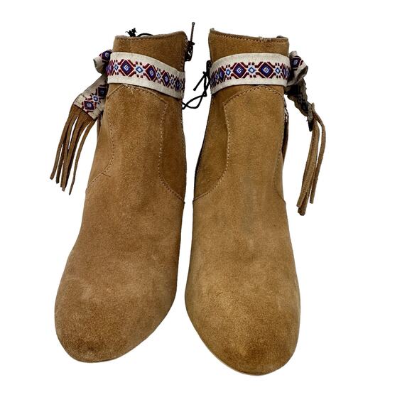 High Heel Fringe Ankle Booties Womens SZ 7.5 Brown Suede Boho Western Cowgirl - Picture 8 of 11